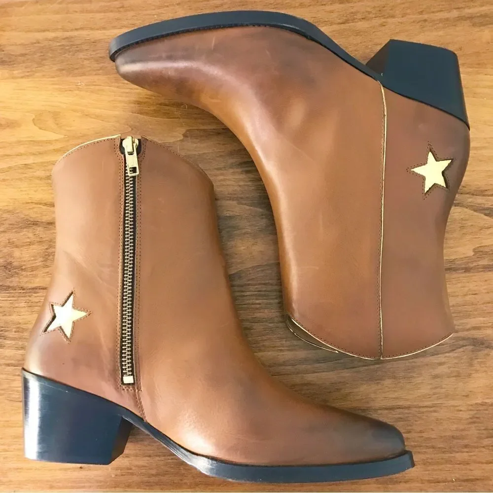 THURSDAY BOOT CO Country Star Brown Leather Ankle Boot With Heel Size‎ 6.5 New